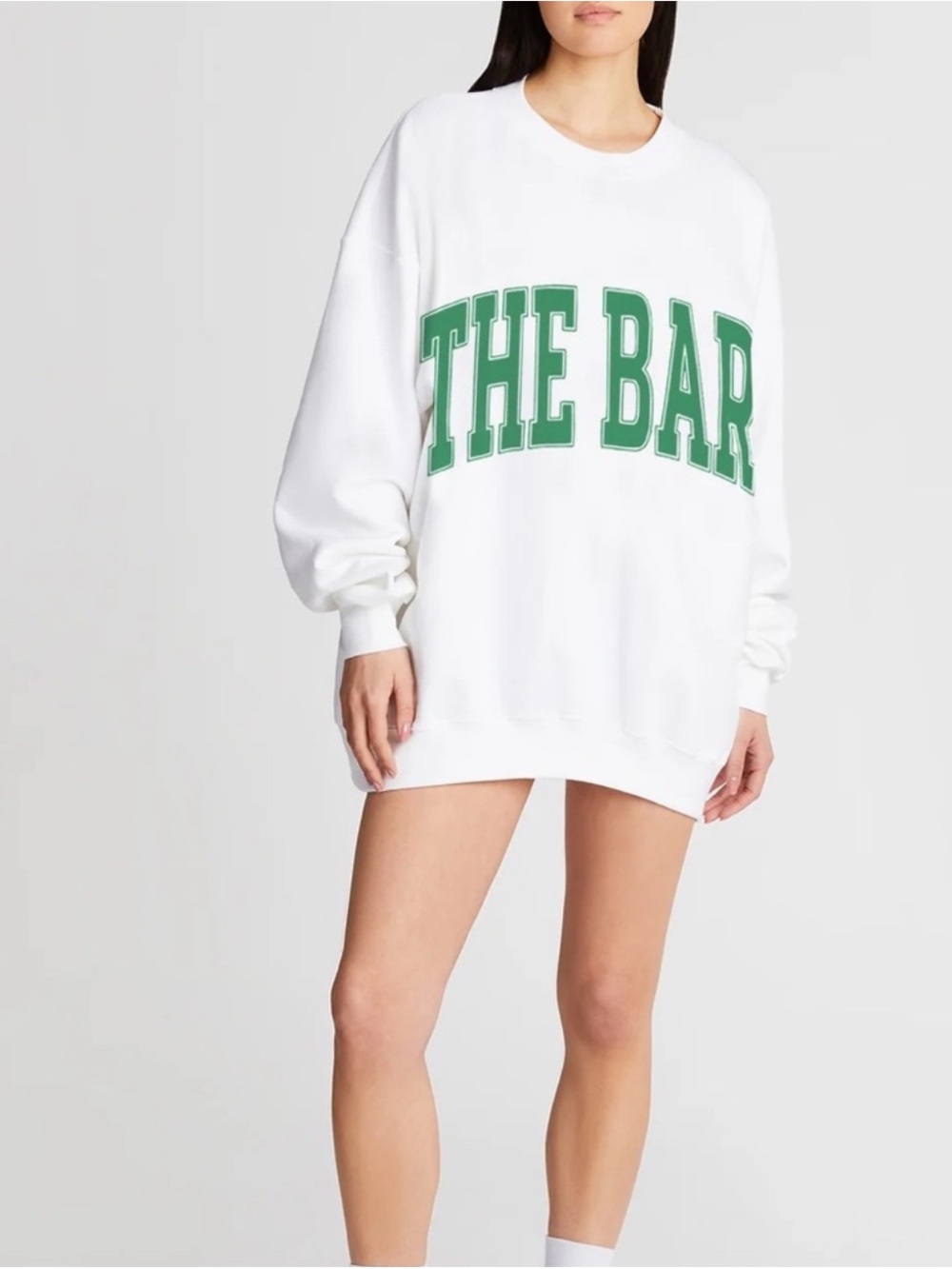 White Oversized “THE BAR” Sweatshirt with Green Letters